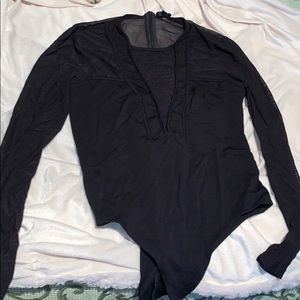 Bardot black and mesh long sleeve body suit